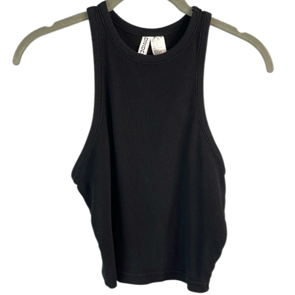 H&M Ribbed Racerback Tank Top Cropped Stretch Knit Basic Summer Base Size Medium - Picture 3 of 9
